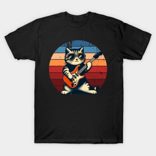 Electric Guitar Cat Rock Music Retro Funny Cat T-Shirt